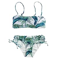 Chance Loves 2-Piece Bandeau Style Tween, Teen & Junior Girls Swimsuit with Green White Palm Leaf Design