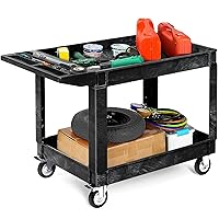 Utility Cart,550 lbs Capacity, 45 x 25 Inch Heavy Duty Plastic Service Cart with Wheels, 2 Shelf Rolling Storage Work Carts Suitable for Warehouse, Garage, School & Office, Cleaning, Black