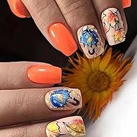 24Pcs Fall Press on Nails Medium Maple Leaf Fake Nails Autumn False Nails with Exquisite Maple Leaves Umbrella Raindrops Design Full Cover Acrylic Glue on Nails Thanksgiving Nails Decoration for Women
