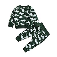 Plaid Long Sleeve Kids Boys Sets Long Sleeve Sweatshirt Pullover Top Jogger Pants Set Dinosaur (Army Green, 2-3Years)