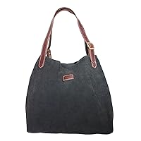 Bijoux De Ja Solid Stone-washed Canvas Real Leather Hobo Large Shopping Tote Women Handbag