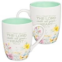 Christian Art Gifts Inspirational Ceramic Coffee & Tea Scripture Mug for Women: Trust in the Lord Encouraging Bible Verse, Microwave & Dishwasher Safe Lead-free, Multicolor Floral, Light Green, 12 oz.