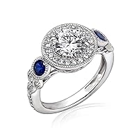 Amazon Collection Platinum-Plated Sterling Silver Infinite Elements Cubic Zirconia Antique Round-Cut and Created Sapphire Ring
