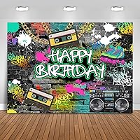 Mocsicka Graffiti 80's 90's Birthday Backdrop Urban Retro Birthday Party Background 80's 90's Hip Hop Rock Birthday Party Cake Table Decoration Banner Photo Booth Props (8x6ft)