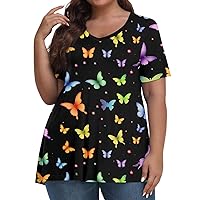 Plus Size Womens Clothing Plus Size Tops Short Sleeve Womens Tops Women's Fashion Casual Short Sleeve Print V-Neck Pullover Tops Blouses 02-Green 4X-Large