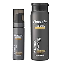 Chassis Talc-Free Ice Fresh-Scent Premium Body Powder for Men Bundle with Flushable Foam Moisturizing and Cleansing Solution