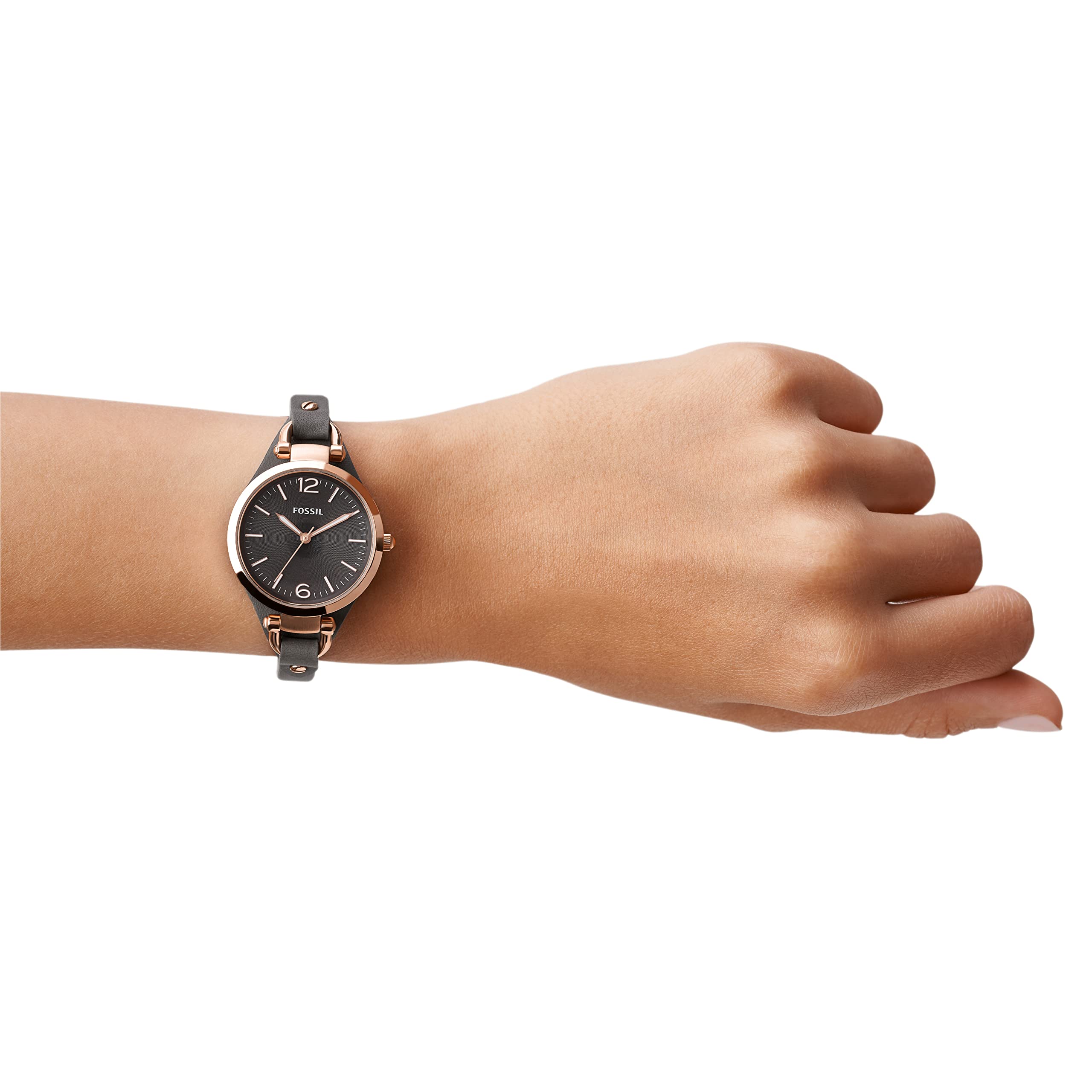 Fossil Women's Georgia Quartz Stainless Steel and Leather Three-Hand Watch, Color: Rose Gold, Grey (Model: ES3077)