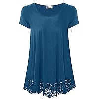 Plus Size Tops for Women Short Sleeve Tunic Shirt Lace Extender A Line O-Neck Swing Blouse Dressy