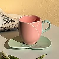 Tulip Coffee Mug Cup, Taza en Forma de Tulipanes Mug, Krus Mug Tulip Tea Cup Set with Saucer (Pink, Shape A)