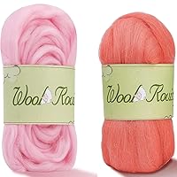 Wool Roving Yarn, 3.52oz Colored Natural Wool Roving,Wool Felting Supplies Pure Wool Chunky Yarn Wool for Needle Felting, Wet Felting, handcrafts and Spinning (Baby Pink+Red Color)