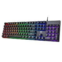 Mechanical Gaming Keyboard Full Size, YoChic LED Rainbow Backlit Ultra-Slim Wired with Blue Switches104 Keys, Full-Key Rollover, Ergonomic Water-Resistant Computer PC for Windows Mac, Black