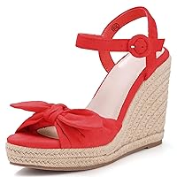 Coutgo Womens Espadrilles Wedges Bow Platform Sandals Open Toe Ankle Strap Summer Dress Heels Cute Shoes
