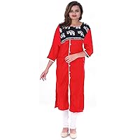 Beautiful Women's Long Dress Tunic Ethnic Wedding Wear Red Color Animal Print Maxi