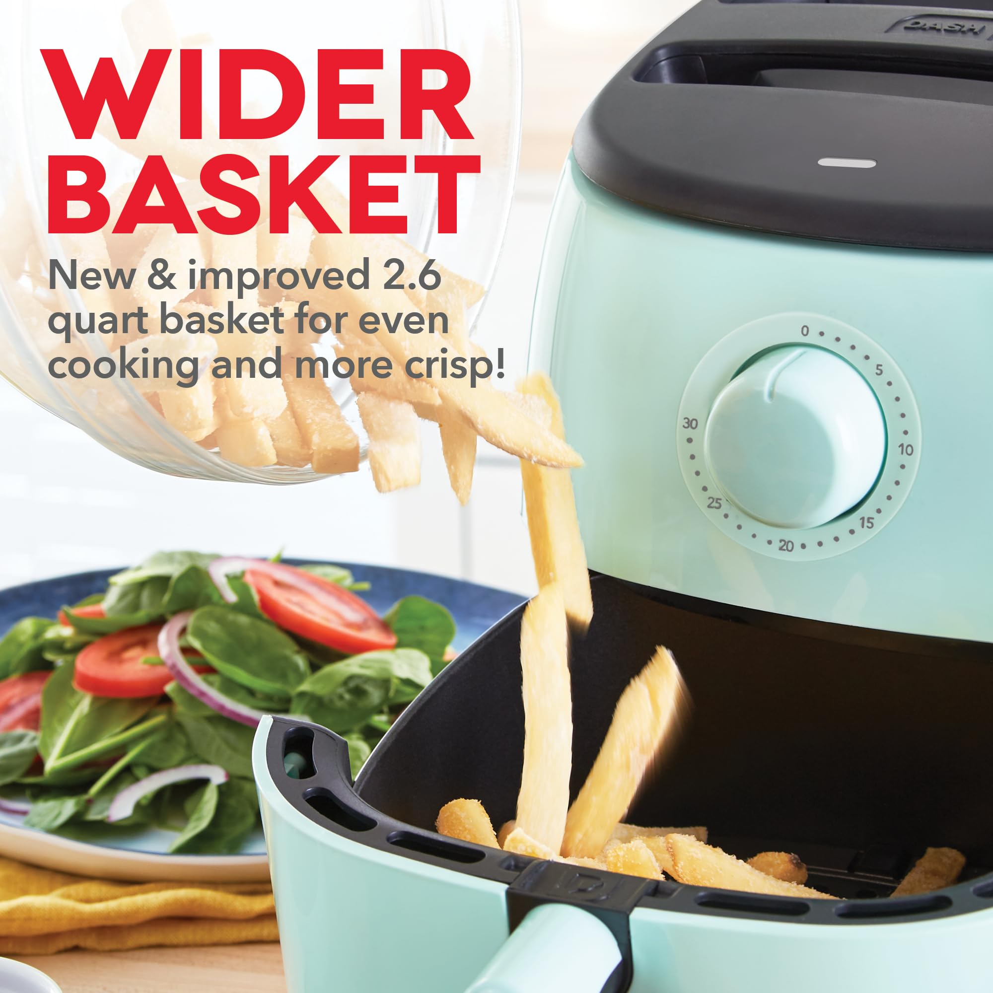 DASH Tasti-Crisp™ Express Air Fryer Oven, with 400℉ Temperature, Non-Stick Fry Basket, Recipe Guide + Auto Shut Off Feature,1000-Watt, 2.6Qt, Aqua