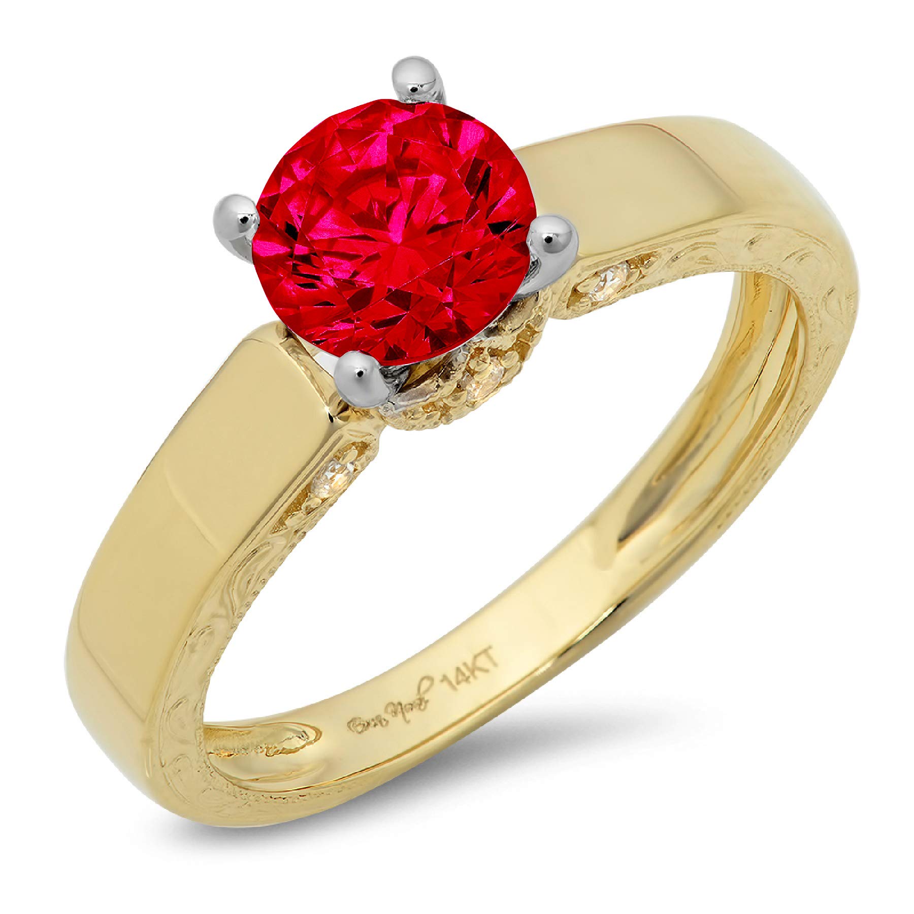 Clara Pucci 1.67ct Brilliant Round Cut Solitaire Flawless Simulated CZ Red Ruby VVS1 Designer Modern Statement with accent Ring Solid 14k 2 tone Gold
