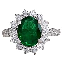 3.08 Carat Natural Green Emerald and Diamond (F-G Color, VS1-VS2 Clarity) 14K White Gold Engagement Ring for Women Exclusively Handcrafted in USA