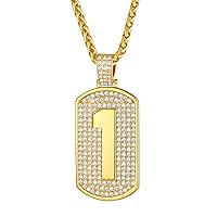 FindChic Bling Dog Tag Necklaces for Men Initial/Number/Dollar Design Cubic Zirconia Iced Platinum/Gold Plated Pendant Hip Hop Jewelry, with Gift Box