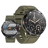 JUSUTEK (2023 New) Outdoor Smart Watch with Call Function, 1.6-inch Round Military Standard Watch, HD Horn, IP68 Waterproof, Smart Watch, Multi-Function Management, 640 Super Large Batteries, Music Playback, Multi-Sport Modes, SMS/Twitter/WhatsApp/Line/Gmail Notifications, Incoming Call Display, iPhone & Android Compatible, Exquisite Packaging, Gift, Japanese Instruction Manual Included (English Language Not Guaranteed) Green)