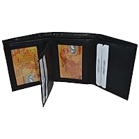 LB LEATHERBOSS 100% Leather Tri-fold Mens Wallet with flap black