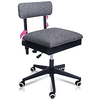 Pink Power Sewing Chair with Wheels and Adjustable Back Support - Hydraulic Armless Sewing Machine Chair for Crafting, Quilting - Sewing Room Furniture -Ergonomically Designed Professional Craft Chair