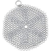 1Pcs Round Cast Iron Cleaner with Durable Plastic Pan Grill Scrapers Anti-Rust Stainless Steel Chainmail Scrubber Pot Skillets Griddles Woks Cleaning Brush Nice Design