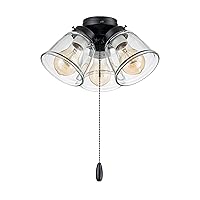 Aspen Creative 22012-1, Three-Light Ceiling Fan Light Kit with Pull Chain, Matte Black Finish with Clear Glass Shades, 13-1/8