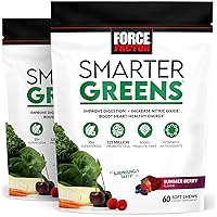 Smarter Greens Superfood Chews, 2-Pack, Greens and Superfoods with Probiotics, Antioxidants, and Fiber, Greens Supplement to Support Digestion, Nitric Oxide, and Energy, 120 Soft Chews