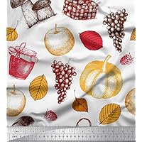 Soimoi Cotton Voile White Fabric - by The Yard - 42 Inch Wide - Mushroom, Grapes & Fresh Fruits Fusion Fabric - Whimsical Forest Charm with Mushrooms, Grapes, and Fresh Fruits Printed Fabric