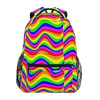 ALAZA Colored Wavy Rainbow Stripes Travel Laptop Backpack Durable College School Backpack