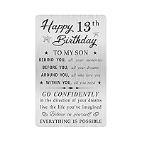 13th Birthday Card for Son, 13 Year Old Gifts for Son Engraved Wallet Card