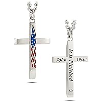 Shields of Strength Men's Stainless Steel Tapered USA Flag Cross Pendant Necklace John 19:30 Bible Verse Stainless Curb Chain Christian Gifts Faith