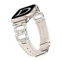 Leather Band Compatible with Apple Watch Bands 41mm 40mm 38mm 44mm 45mm 42mm 49mm Ultra 2 Women, Dressy Fancy Bling D-Shape Diamond Leather Strap for iWatch Bands Series 9 8 7 6 5 4 3 2 1 SE