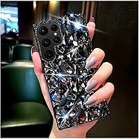Cavdycidy for Samsung Galaxy S24 Ultra Case for Women Girl，Shiny Luxury Bling Phone Case with 3D Glitter Sparkle Crystal Rhinestone Diamond Gems，Gloss Acrylic Back and Soft TPU Bumper Cover（Black）
