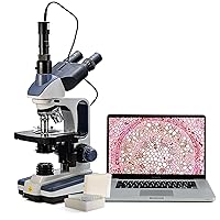 Swift SW350T Compound Trinocular Microscope,40X-2500X Magnification,Two-Layer Mechanical Stage,with 5.0 mp Camera and Software Windows/Mac Compatible and 5 PCS Prepared Slides and 5 PCS Blank Slides