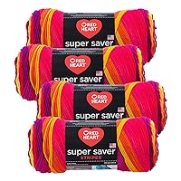 Red Heart Super Saver Yarn (4-Pack of 5oz Skeins) (Fruity Stripe)