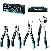 DURATECH 4-Piece Pliers Set with Rolling Pouch, Fathers Day Gifts for Dad, Cr-Ni Construction, (10