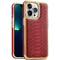 Case for iPhone 14/14 Pro/14 Pro Max/14 Plus, Snakeskin Leather Case with Camera Protection and Electroplated Edge Slim Fit Shockproof Cover Case (Color : Red, Size : 14 Plus 6.7