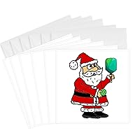 3dRose Greeting Cards - Funny Cute Santa Claus Playing Pickleball Sports Christmas Cartoon - 6 Pack - Christmas