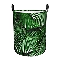 Cute green palm leaves Circular Hamper â€“ Tall Printed Round Laundry Basket â€“ Perfect for Laundry, Storage, and Organizing