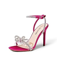 DREAM PAIRS Women's Double Bowknots Crystal Sandals Clear Slingback Heels Square Toe Shoes for Party Wedding
