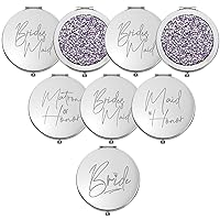 8 Pieces Bridesmaid Mirrors Bride Bridesmaid Gifts Magnifying Compact Mirror Wedding Compact Cosmetic Mirror Handheld Pocket Makeup Mirror for Bridal Shower Gifts Wedding (Silver, Light Purple)