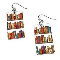 Bookcase Dangle Earrings with Book Shelves Patterned Acrylic