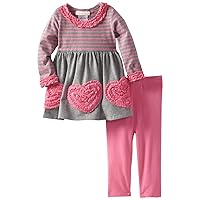 Bonnie Jean Girls Heart Rusching Fall Dress Outfit Set, Pink, 2T - 4T