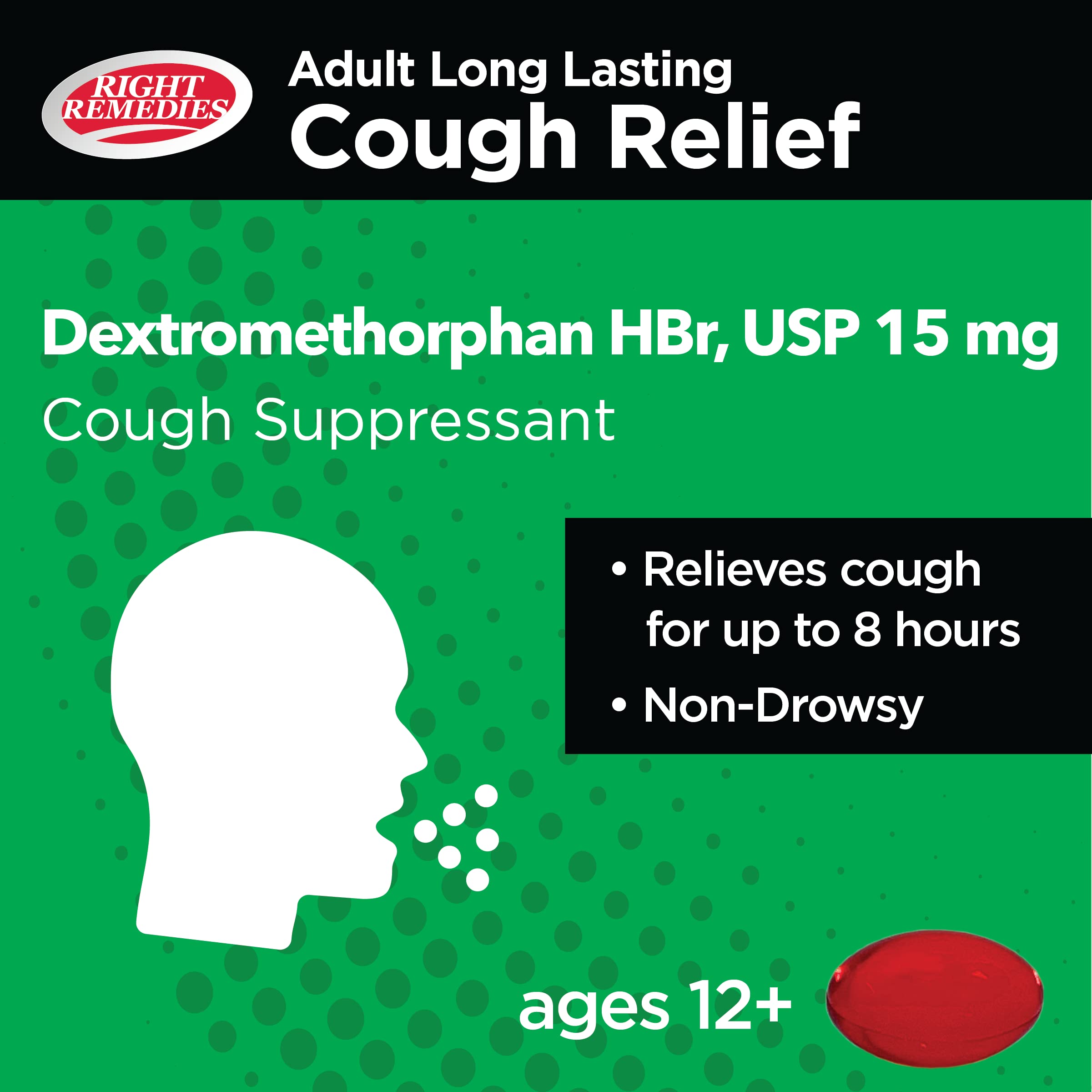 RIGHT REMEDIES Cough Relief Softgels, Dextromethorphan HBr 15mg, up to 8-Hour Long-Lasting, Non Drowsy Bronchial Suppressant (60 Softgels)