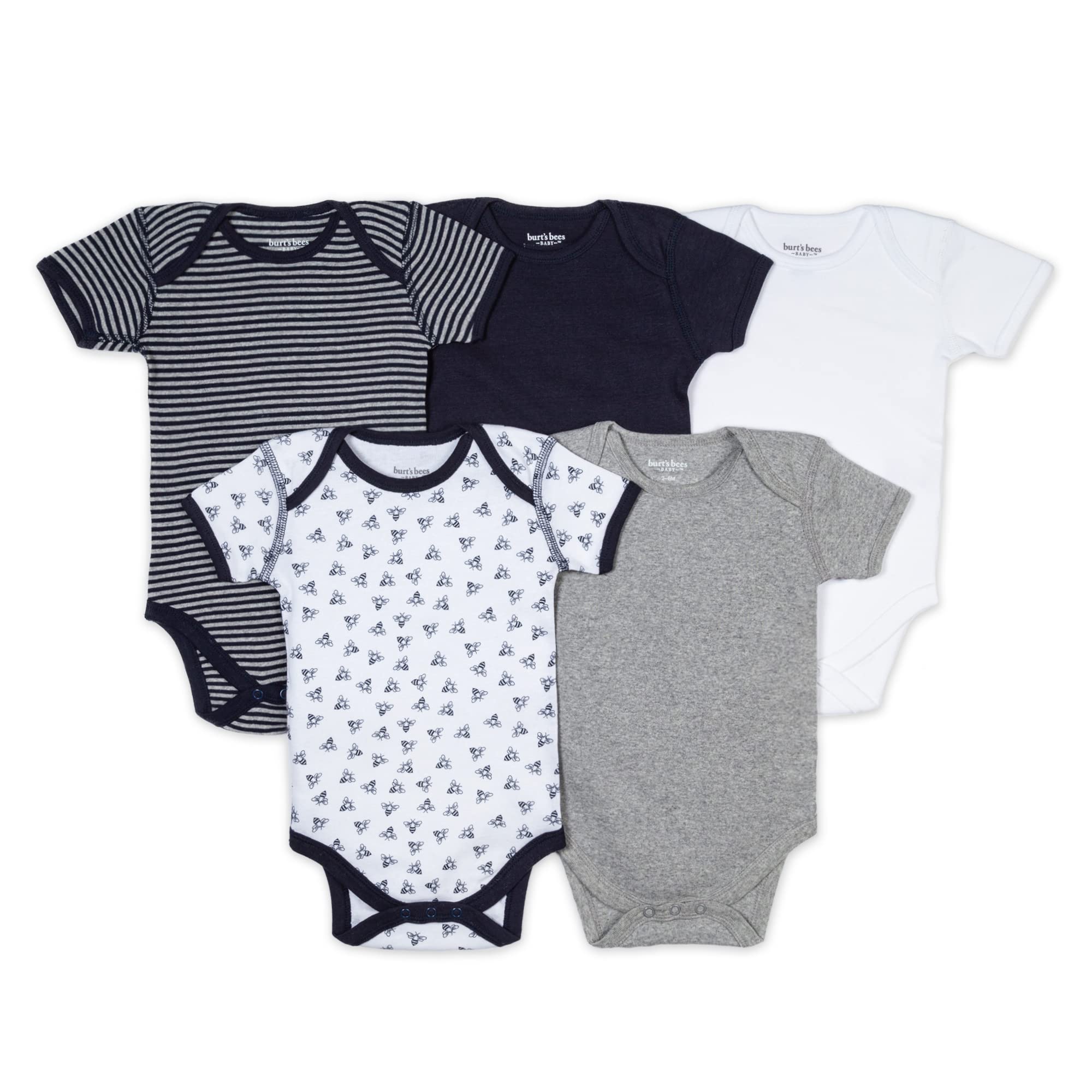 Burt's Bees Baby baby-boys Bodysuits, 5-pack Short & Long Sleeve One-pieces, 100% Organic Cotton