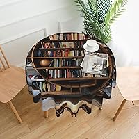 Funny Book Shelves Collection and Ladder Print Polyester Tablecloth Waterproof Table Cloth, Table Cover for Dining Room Round Table Cover