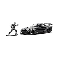 Marvel 1:32 Black Panther 1995 Mazda RX7 Widebody Die-Cast Car & 1.65” Black Panther Figure, Toys for Kids and Adults