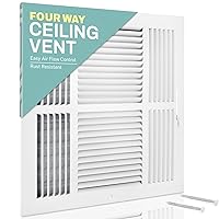 Home Intuition Ceiling Register - Air Vent Covers for Home Ceiling or Wall - 10X10 Inch (Duct Opening) 4-Way White Grille Register Cover with Adjustable Damper for HVAC Heat and Cold Air Conditioner