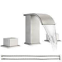 Waterfall Bathroom Faucet Brushed Nickel - Widespread 2 Handle 8 Inch 3 Hole Bathroom Sink Faucet, Basin Faucet Mixer Taps with cUPC Faucet Supply Line Hoses for Bathroom Restroom Vanity Lavatory