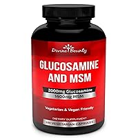 Glucosamine Sulfate Supplement (2000mg per Serving) with MSM - 240 Small Vegetarian Capsules - No Shellfish, GMO's or Harmful Additives